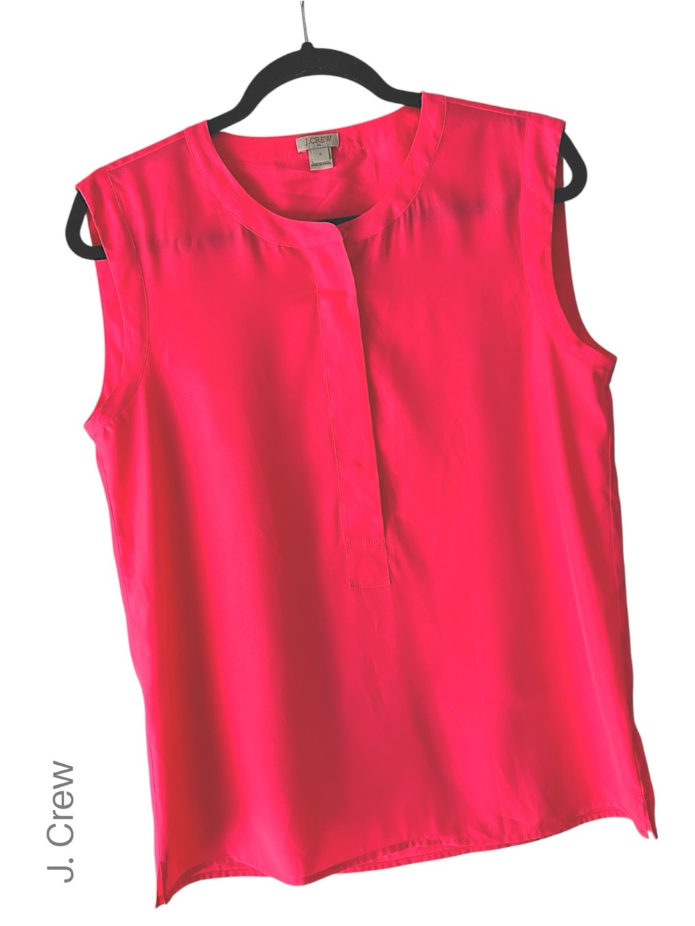J CREW NWOT NEON PINK SLEEVELESS TOP SPLIT NECK BUTTON PLACKET | 6